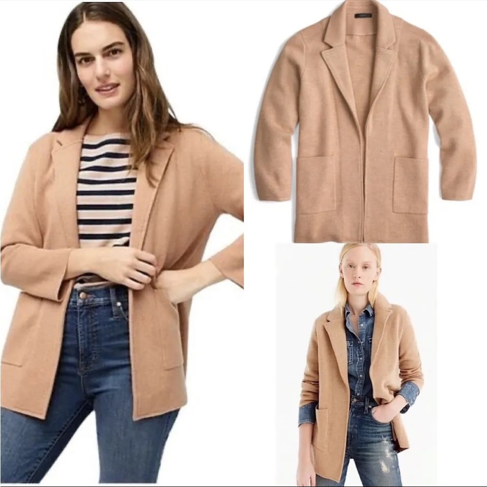 J. Crew Sophie open-front sweater knit blazer camel color 2X merino wool